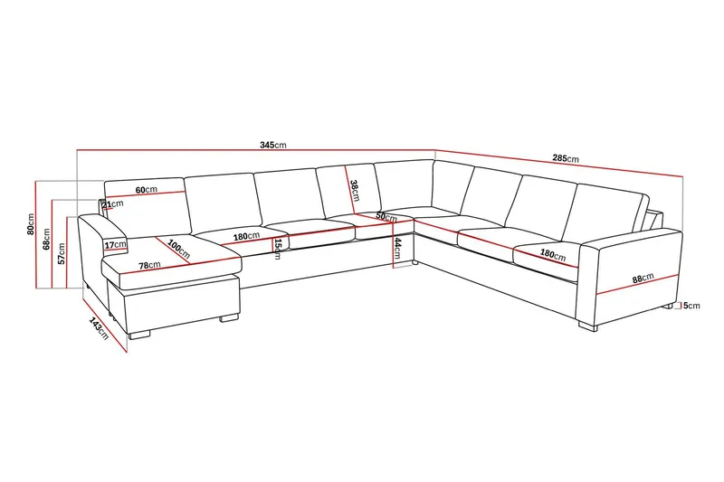 Crazy 7-sits Vändbar U-formad XX-Large Hörnsoffa med divan i Tyg - Mörkgrå - Möbler - Soffa - Hörnsoffa - Hörnsoffa med divan