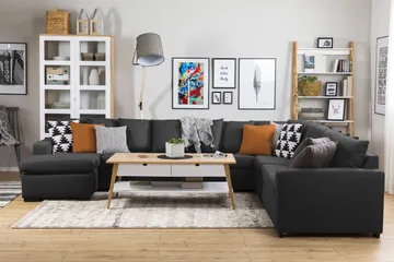 Crazy 7-sits Vänstervänd U-formad XX-Large Hörnsoffa med divan i Tyg - Antracit - Möbler - Soffa - Hörnsoffa - Hörnsoffa med divan