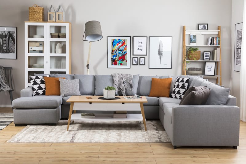 Crazy 7-sits Vänstervänd U-formad XX-Large Hörnsoffa med divan i Tyg - Grå - Möbler - Soffa - Hörnsoffa - Hörnsoffa med divan