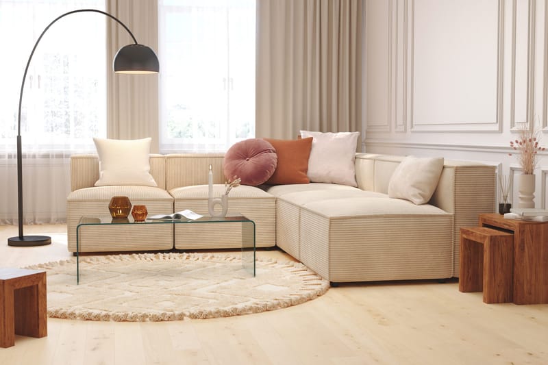 Cubo 5-sits L-formad Djup Modulhörnsoffa i Manchester - Beige - Möbler - Soffa - Hörnsoffa