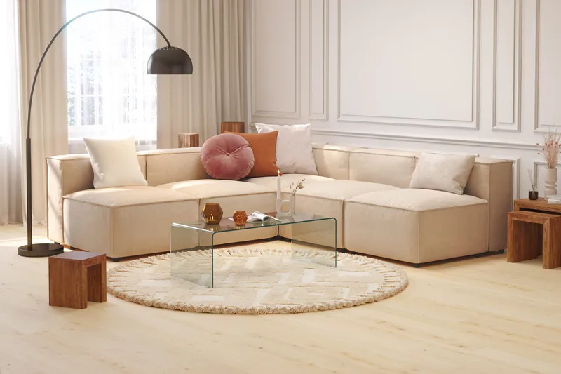 Cubo 5-sits L-formad Djup Modulhörnsoffa i Tyg - Beige - Möbler - Soffa - Hörnsoffa