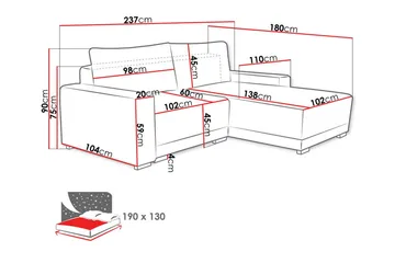 Denegal 3-sits Vänstervänd Bäddsoffa 130x190 cm med Förvaring i Sammet - Grå - Möbler - Soffa - Bäddsoffa - Bäddsoffa divan