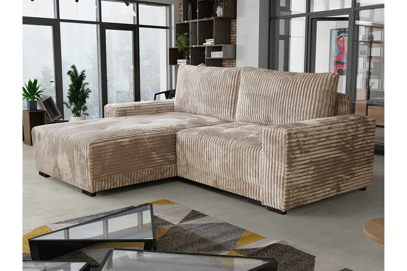 Denegal 3-sits Vänstervänd Divansoffa 237 cm med Förvaring i Sammet - Beige - Möbler - Soffa - Divansoffa & schäslongsoffa - 3 sits soffa med divan