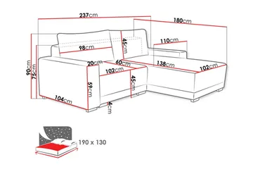 Denegal 3-sits Vänstervänd Divansoffa 237 cm med Förvaring i Sammet - Beige - Möbler - Soffa - Divansoffa & schäslongsoffa - 3 sits soffa med divan