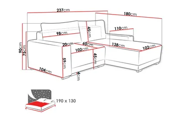 Denegal 3-sits Vänstervänd Divansoffa 237 cm med Förvaring i Sammet - Gräddvit - Möbler - Soffa - Divansoffa & schäslongsoffa - 3 sits soffa med divan