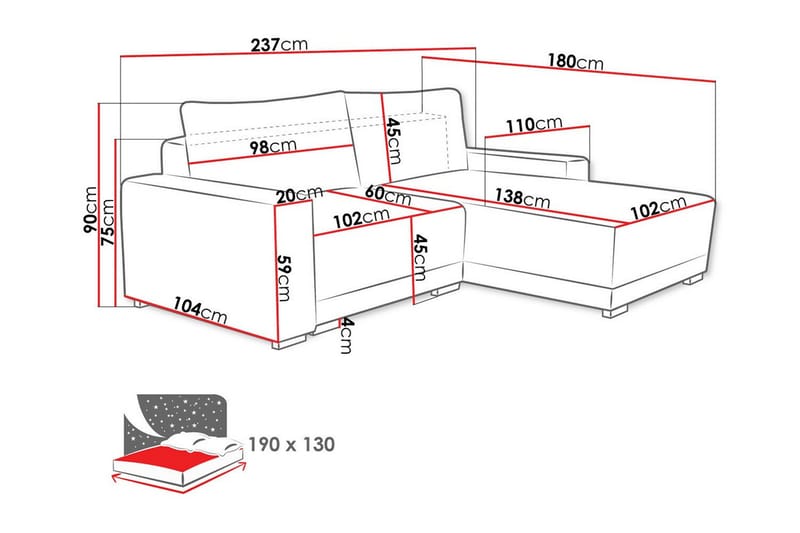 Denegal 3-sits Vänstervänd Divansoffa 237 cm med Förvaring i Sammet - Gräddvit - Möbler - Soffa - Divansoffa & schäslongsoffa - 3 sits soffa med divan