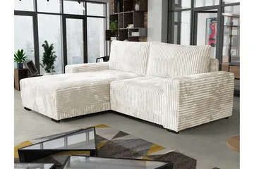 Denegal 3-sits Vänstervänd Divansoffa 237 cm med Förvaring i Sammet - Gräddvit - Möbler - Soffa - Divansoffa & schäslongsoffa - 3 sits soffa med divan