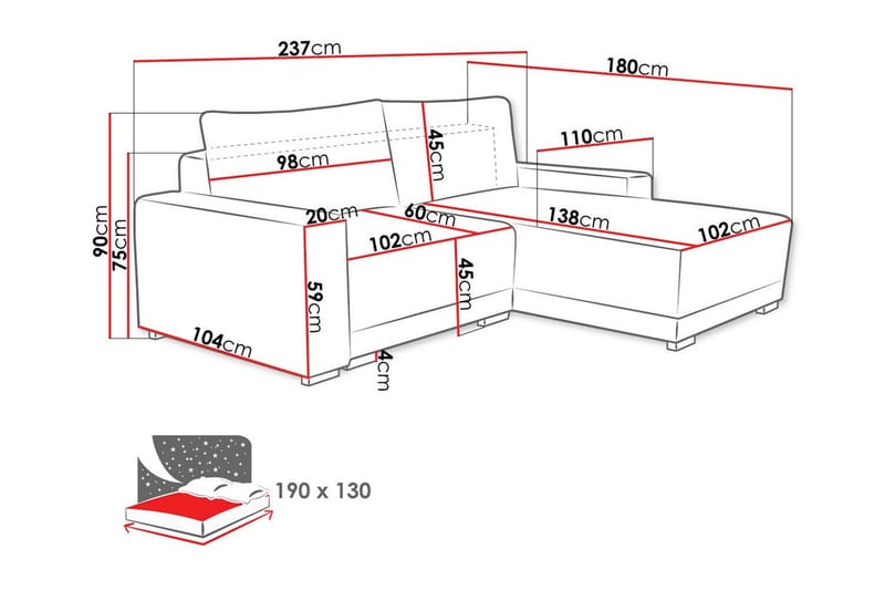Denegal 3-sits Vänstervänd Divansoffa 237 cm med Förvaring i Sammet - Grå - Möbler - Soffa - Divansoffa & schäslongsoffa - 3 sits soffa med divan