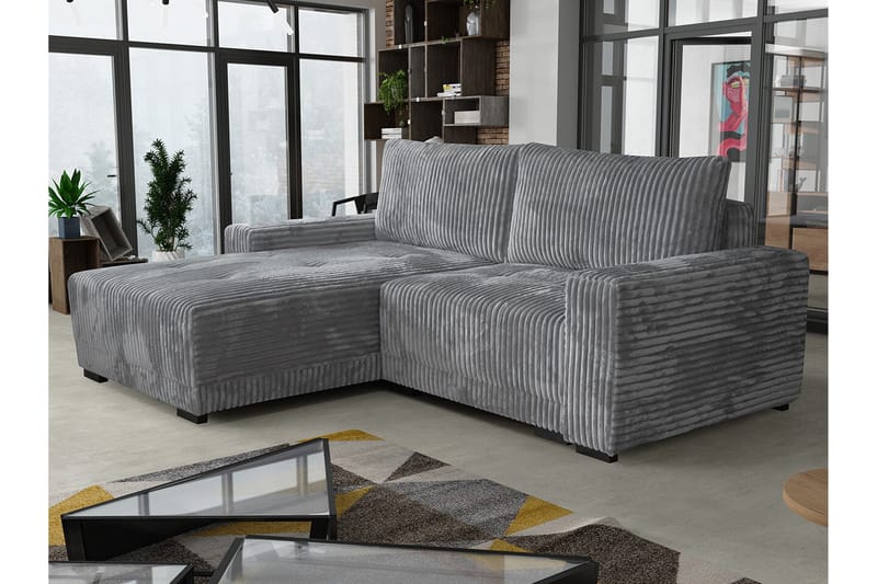 Denegal 3-sits Vänstervänd Divansoffa 237 cm med Förvaring i Sammet - Grå - Möbler - Soffa - Divansoffa & schäslongsoffa - 3 sits soffa med divan