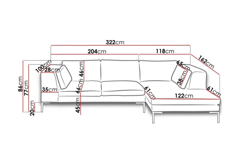 Divansoffa Octavius 322x162x86 cm - Gr�å - Hörnsoffa med divan - Hörnsoffa