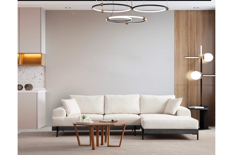 Eti 4-sits Högervänd L-formad Hörnsoffa med Divan 98 cm i Chenille, Vit
