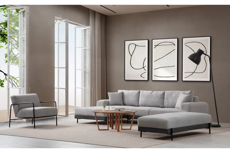 Eti Hörnsoffa 3-sits - Grå - Möbler - Soffa - Divansoffa & schäslongsoffa - 4 sits soffa med divan