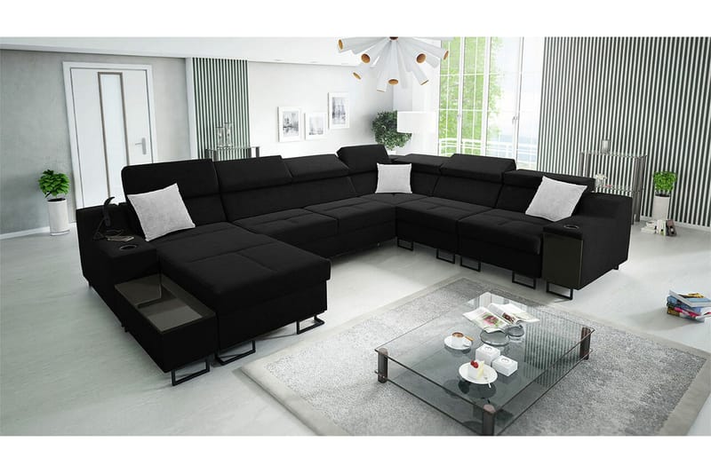 Galbally 5-sits Hörnsoffa NO_BRAND Black - Möbler - Soffa - Bäddsoffa - Bäddsoffa längsbäddad