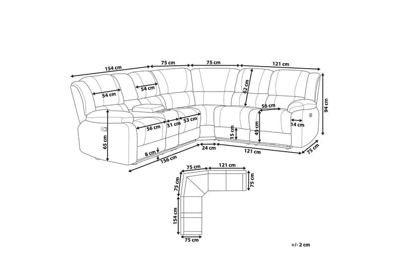 Hörnsoffa 5-sits justerbar grå ROKKE - Grå - Möbler - Soffa - Biosoffa & reclinersoffa