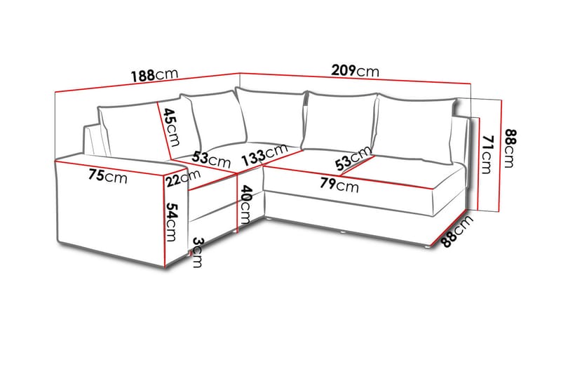 Hörnsoffa Barriga 210x190x80 cm - Grå - Möbler - Soffa - Hörnsoffa