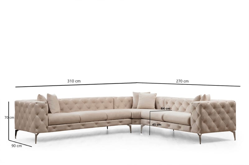Hörnsoffa Canunda 6-sits - Beige - Möbler - Soffa - Hörnsoffa - Chesterfield hörnsoffa