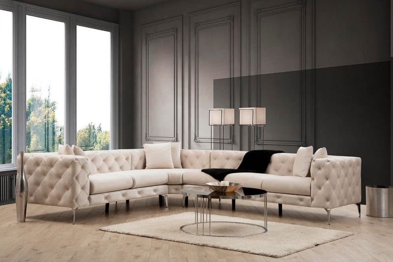 Hörnsoffa Canunda 6-sits - Beige - Möbler - Soffa - Hörnsoffa - Chesterfield hörnsoffa