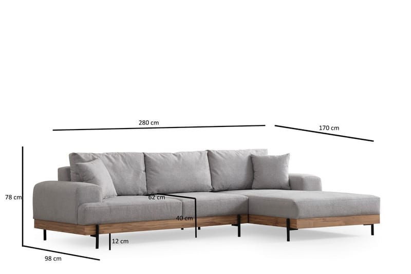 Hörnsoffa Eti 3-sits - Grå - Hörnsoffa