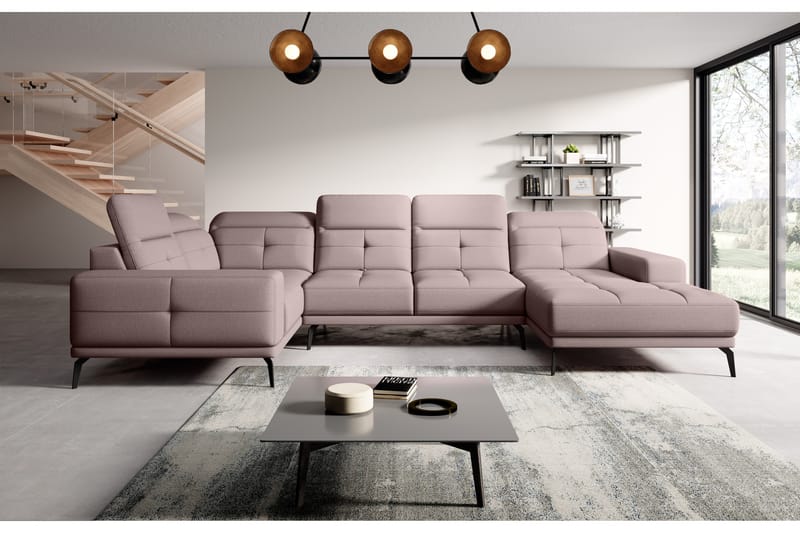 Hörnsoffa m. Divan Hagami - Ljusrosa - Möbler - Soffa - Hörnsoffa - Hörnsoffa med divan