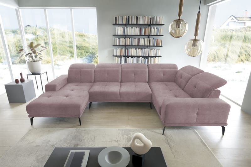 Hörnsoffa m. Divan Hagami - Ljusrosa - Möbler - Soffa - Hörnsoffa - Hörnsoffa med divan