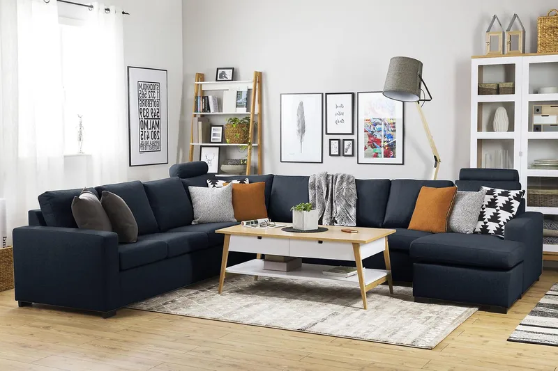 Crazy 7-sits Högervänd U-formad XX-Large Hörnsoffa med divan i Tyg - Blå - Möbler - Soffa - Hörnsoffa - Hörnsoffa med divan