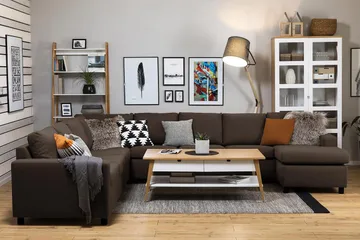 Crazy 7-sits Högervänd U-formad XX-Large Hörnsoffa med divan i Tyg - Brun - Möbler - Soffa - Hörnsoffa - Hörnsoffa med divan