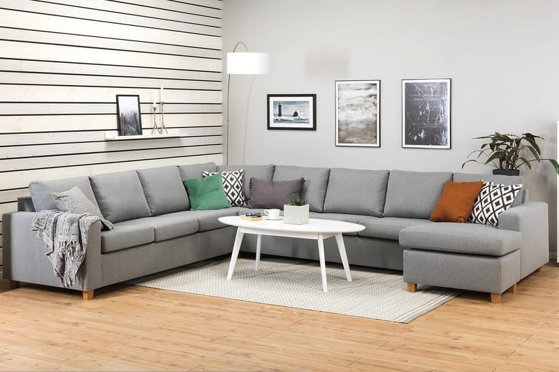 Crazy 7-sits Högervänd U-formad XX-Large Hörnsoffa med divan i Tyg - Grå - Möbler - Soffa - Hörnsoffa - Hörnsoffa med divan