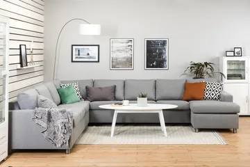 Crazy 7-sits Högervänd U-formad XX-Large Hörnsoffa med divan i Tyg - Grå - Möbler - Soffa - Hörnsoffa - Hörnsoffa med divan