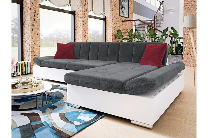 Kintore 3-sits Hörnsoffa Dark Grey/White - Möbler - Soffa - Divansoffa & schäslongsoffa - 3 sits soffa med divan