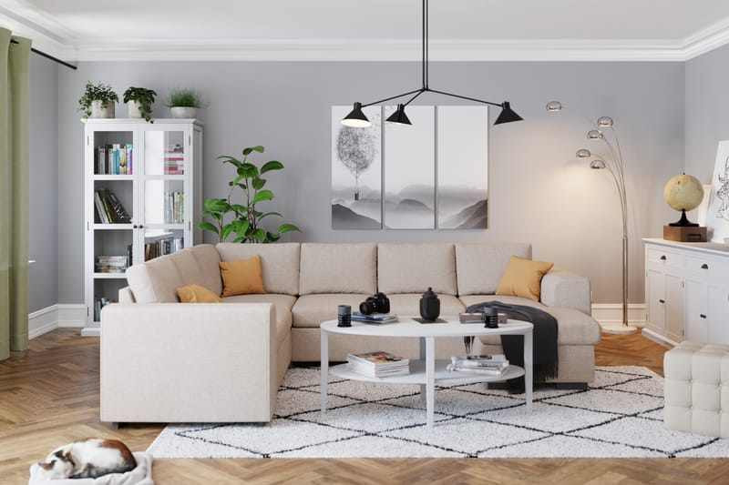 Link 5-sits Vändbar U-formad Hörnsoffa med divan i Tyg - Beige - Möbler - Soffa - Hörnsoffa - Hörnsoffa med divan