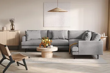 Menard 6-sits Högervänd L-formad Hörnsoffa i Tyg - Grå - Möbler - Soffa - Hörnsoffa