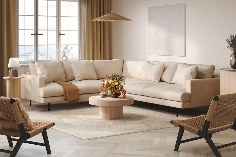 Menard 6-sits Vänstervänd L-formad Hörnsoffa i Manchester - Beige - Möbler - Soffa - Hörnsoffa