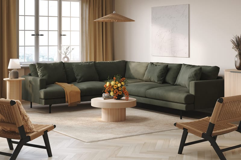 Menard 6-sits Vänstervänd L-formad Hörnsoffa i Manchester - Mörkgrön - Möbler - Soffa - Hörnsoffa