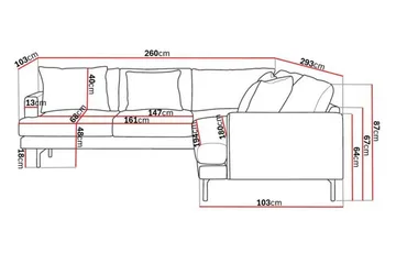 Menard 6-sits Vänstervänd L-formad Hörnsoffa i Tyg - Grå - Möbler - Soffa - Hörnsoffa