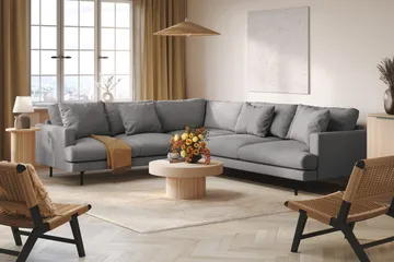 Menard 6-sits Vänstervänd L-formad Hörnsoffa i Tyg - Grå - Möbler - Soffa - Hörnsoffa