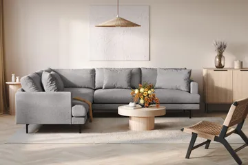 Menard 6-sits Vänstervänd L-formad Hörnsoffa i Tyg - Grå - Möbler - Soffa - Hörnsoffa