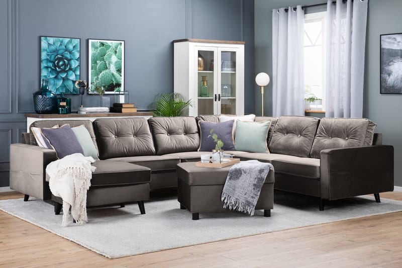 Monroe 5-sits Vändbar U-formad Hörnsoffa med divan i Sammet - Brun - Möbler - Soffa - Hörnsoffa