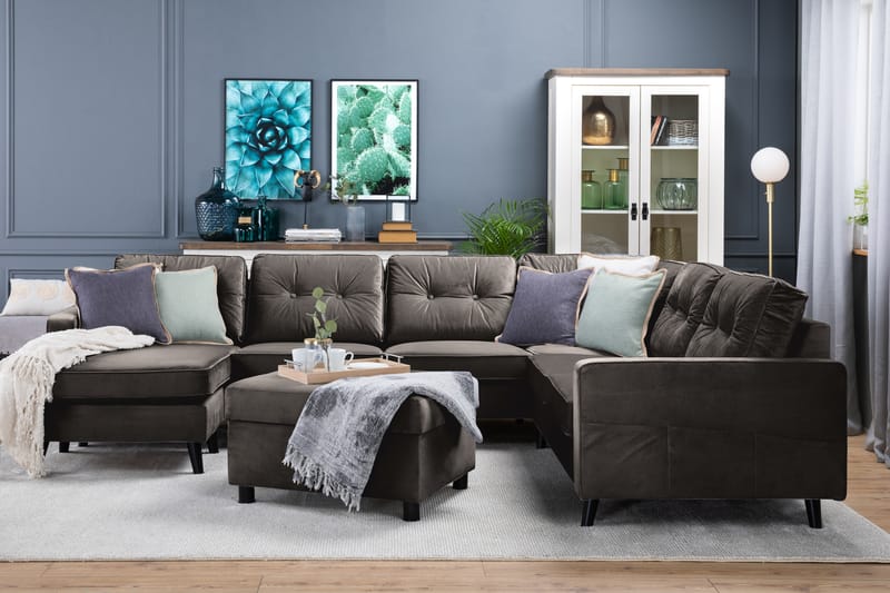 Monroe 5-sits Vändbar U-formad Hörnsoffa med divan i Sammet - Brun - Möbler - Soffa - Hörnsoffa