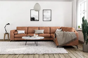 Ocean Lyx 5-sits Vändbar L-formad Hörnsoffa i Konstläder - Brun - Möbler - Soffa - Skinnsoffa