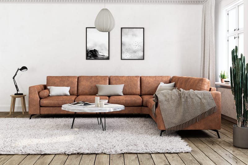Ocean Lyx 5-sits Vändbar L-formad Hörnsoffa i Konstläder - Brun - Möbler - Soffa - Skinnsoffa