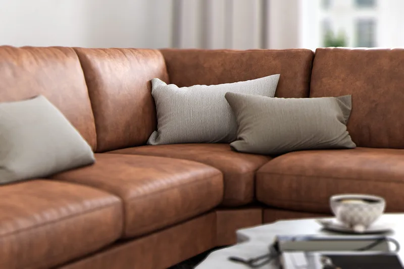Ocean Lyx 5-sits Vändbar L-formad Hörnsoffa i Konstläder - Brun - Möbler - Soffa - Skinnsoffa