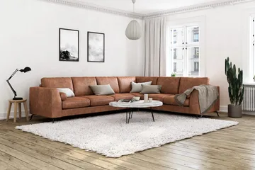 Ocean Lyx 5-sits Vändbar L-formad Hörnsoffa i Konstläder - Brun - Möbler - Soffa - Skinnsoffa