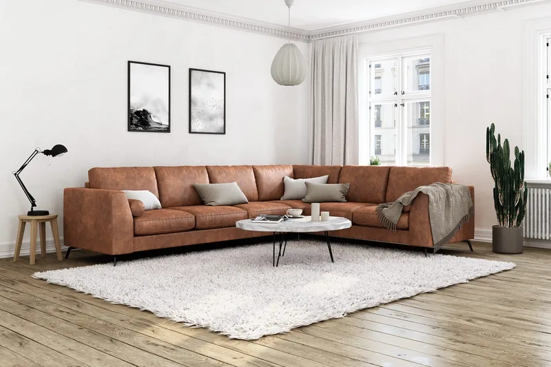 Ocean Lyx 5-sits Vändbar L-formad Hörnsoffa i Konstläder - Brun - Möbler - Soffa - Skinnsoffa