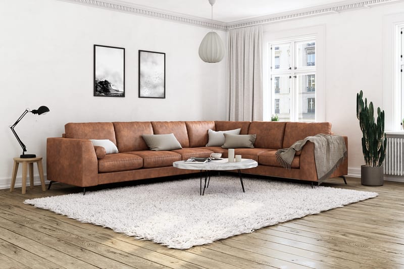 Ocean Lyx 5-sits Vändbar L-formad Hörnsoffa i Konstläder - Brun - Möbler - Soffa - Skinnsoffa