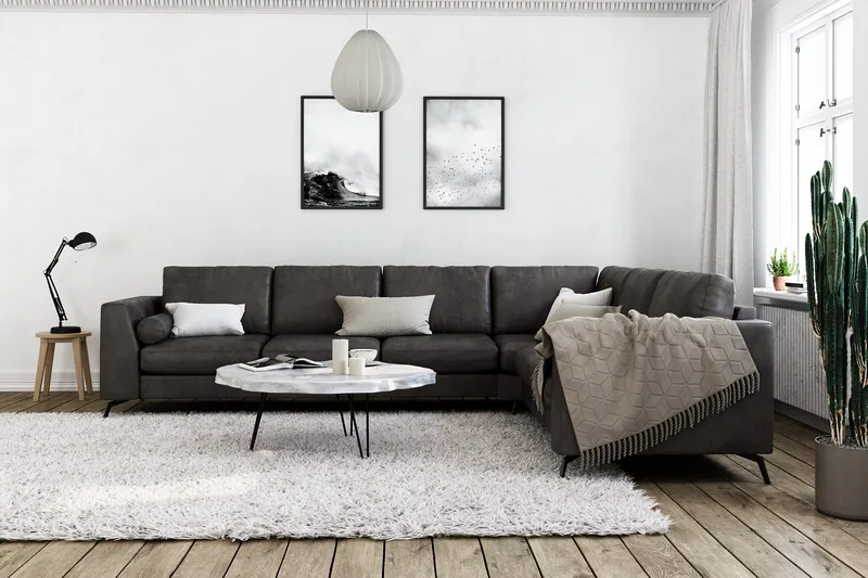 Ocean Lyx 5-sits Vändbar L-formad Hörnsoffa i Konstläder - Mörkgrå - Möbler - Soffa - Skinnsoffa