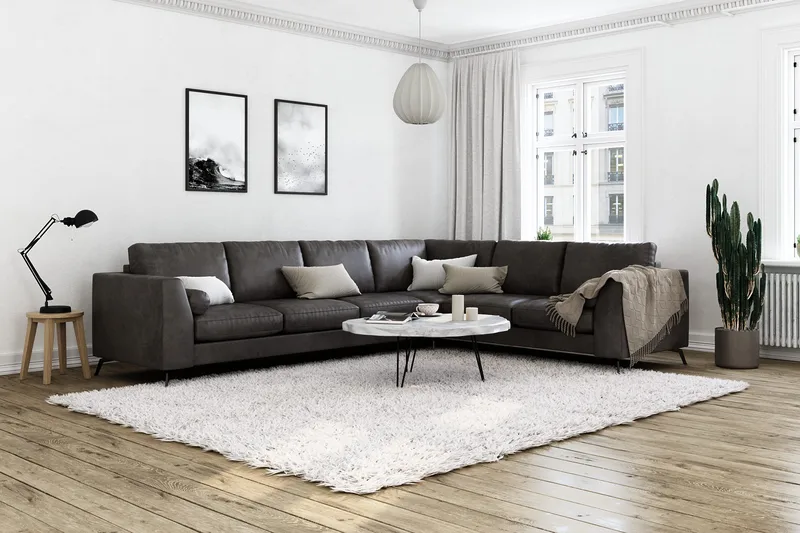 Ocean Lyx 5-sits Vändbar L-formad Hörnsoffa i Konstläder - Mörkgrå - Möbler - Soffa - Skinnsoffa