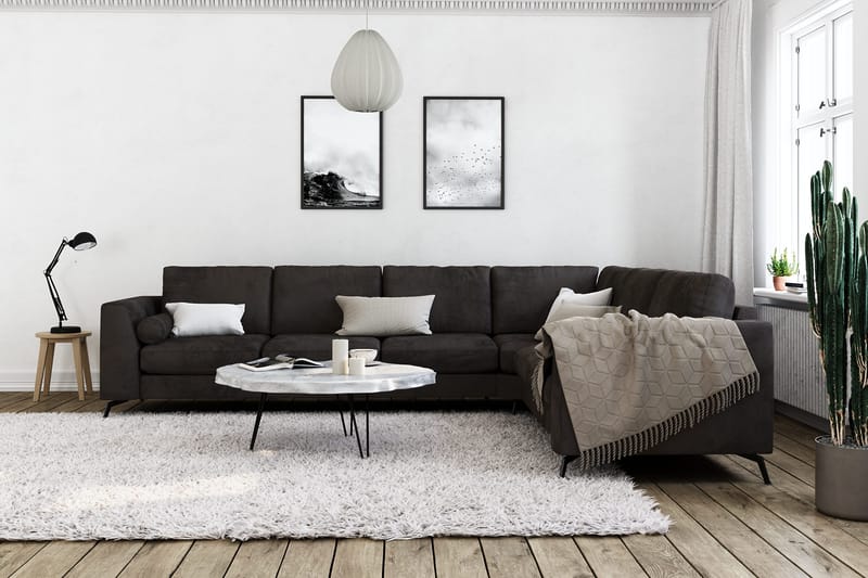 Ocean Lyx 5-sits Vändbar L-formad Hörnsoffa i Sammet - Mörkgrå - Möbler - Soffa - Sammetssoffa