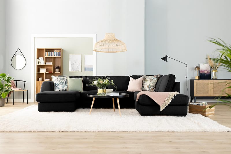 Optus 5-sits Vändbar U-formad Hörnsoffa med divan i Tyg - Svart - Möbler - Soffa - Hörnsoffa - Hörnsoffa med divan