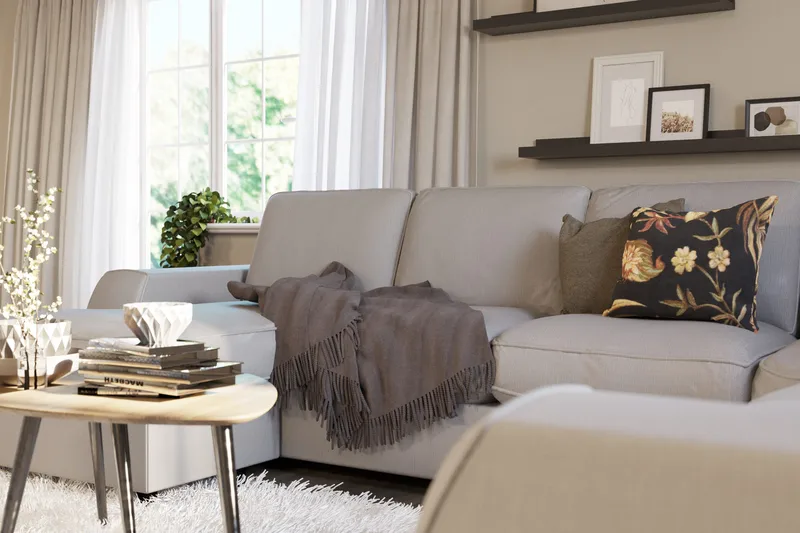 Optus Lyx 5-sits Högervänd U-formad Hörnsoffa med divan i Tyg - Grå - Möbler - Soffa - Hörnsoffa - Hörnsoffa med divan