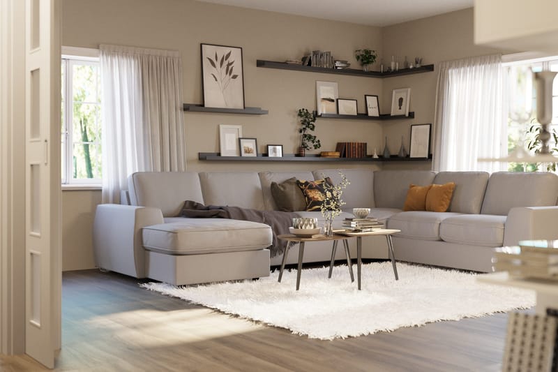 Optus Lyx 5-sits Högervänd U-formad Hörnsoffa med divan i Tyg - Grå - Möbler - Soffa - Hörnsoffa - Hörnsoffa med divan